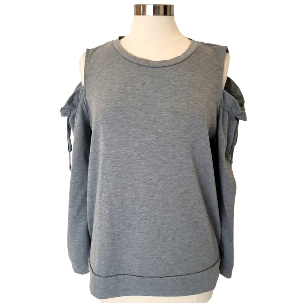 Emelia Ruffle Cold Shoulder Tie Long Sleeve Heather Gray‎ Shirt Women's XL Cozy